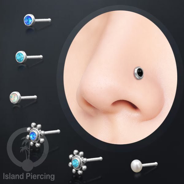 Nose Pin Piercing Silver 925 ของแท้ Jewelry Silver Nose Jewelry พร้อมหินหรือไข่มุก