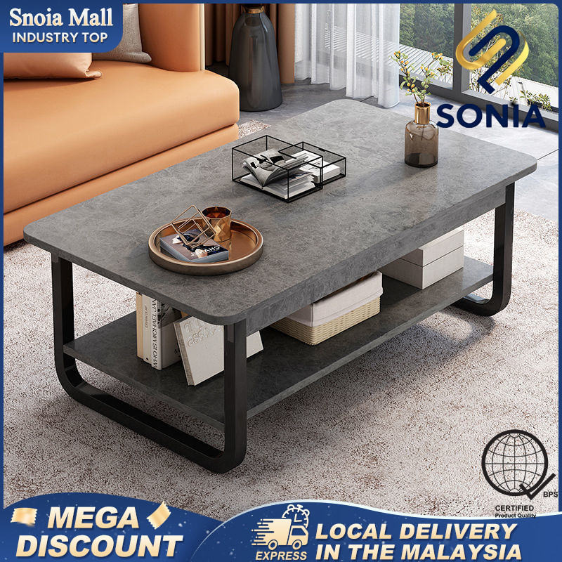 Meja Kopi Murah Balcony Coffee Table Marble Pattern Dua Lapisan 2 Layer Living Room Modern Sofa Side