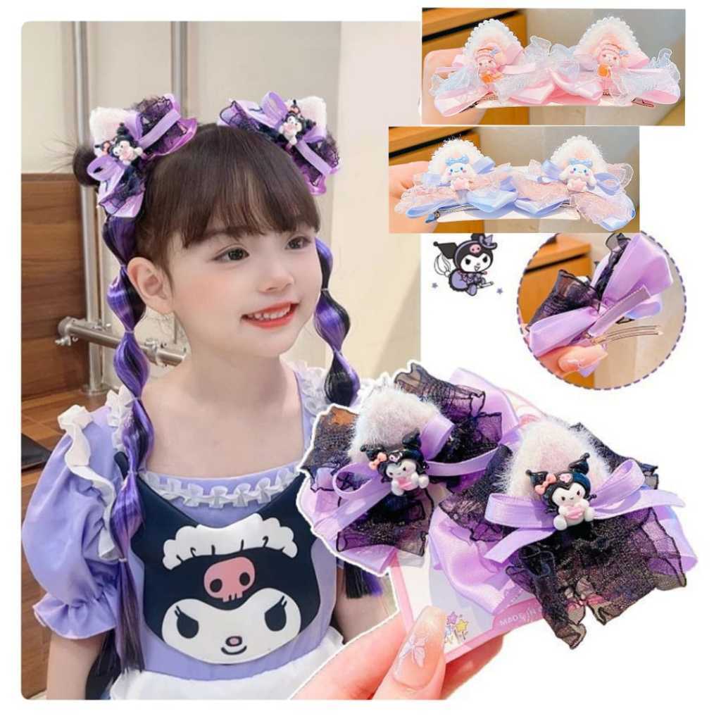 (LOLI JKT) 100 2 ชิ้น กิ๊บติดผม Kuromi cinnamoroll Melody, กิ๊บริบบิ้น Kuromi, กิ๊บกระดิ่ง, กิ๊บเด็ก
