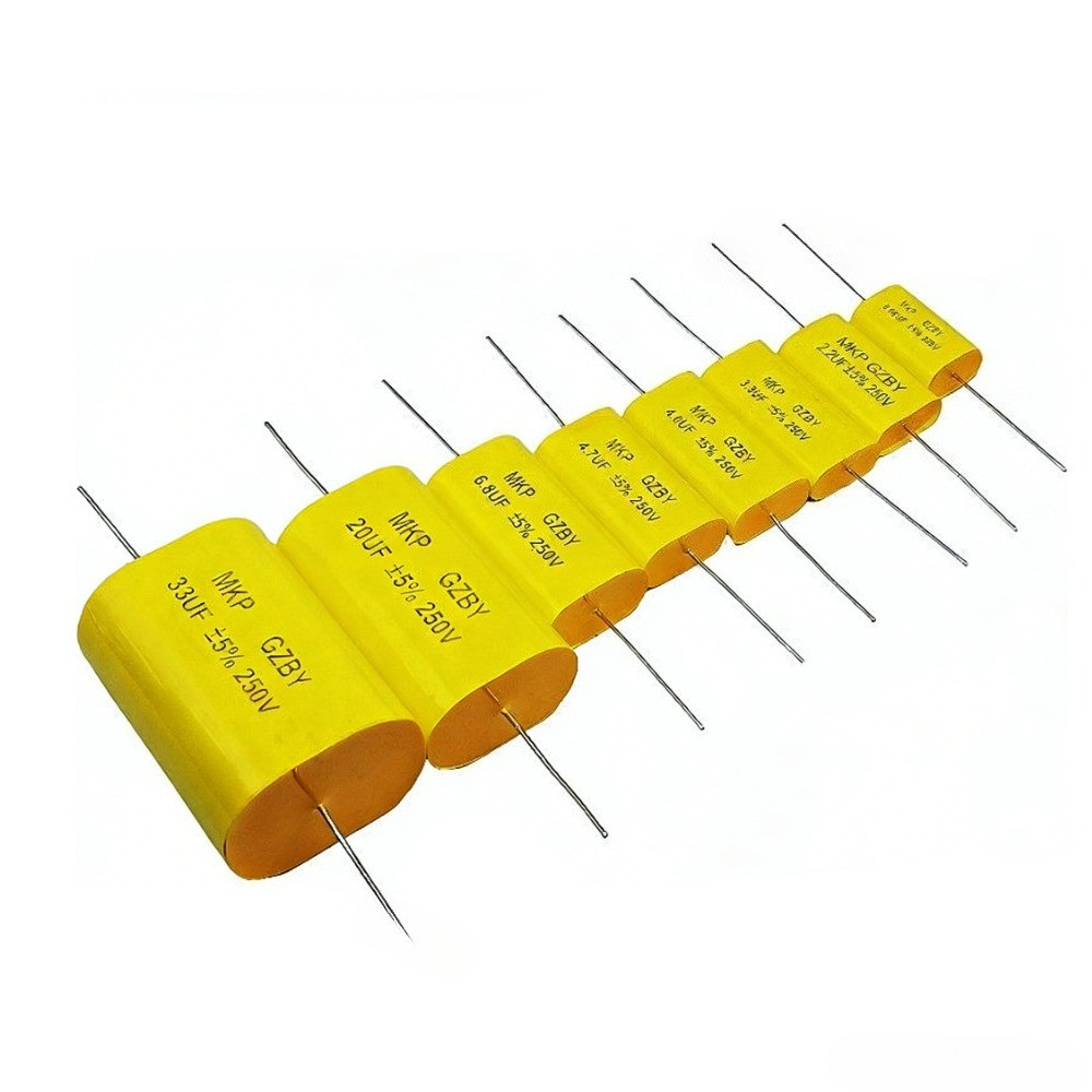5/2PCS MKP Higt คุณภาพ Axial Audio Electrodeless Capacitor 250V 0.68UF 1UF 2.2UF 3.3UF 4.7UF 6.8UF 1