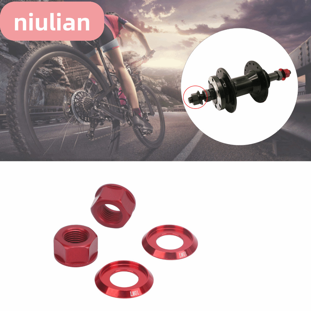 NIULIAN น็อตดุมล้อจักรยาน 2 ชิ้น ความแข็งแรงสูง M10xP1.0 น็อตดุมล้อจักรยาน ติดตั้งง่าย อลูมิเนียมอัล