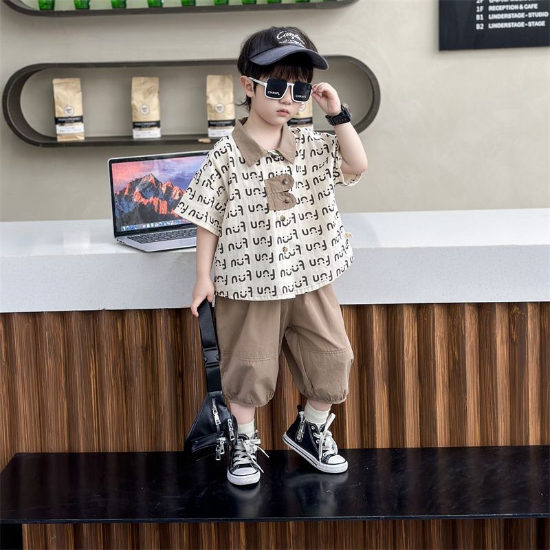 COD 2026 Boys Summer Clothes 2025 New Style Ruffian Handsome Childrens Clothing Fashion Short-Sleeve