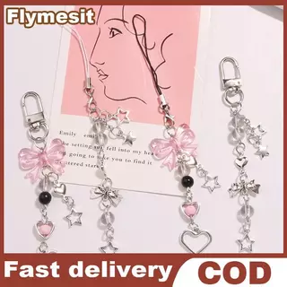 Flymesit Goth Y2K โทรศัพท์ Charm Bow Heart Star พวงกุญแจจี้กระเป๋าโทรศัพท์น่ารักอุปกรณ์เสริมสําหรับสาวผู้หญิงเครื่องประดับ EN