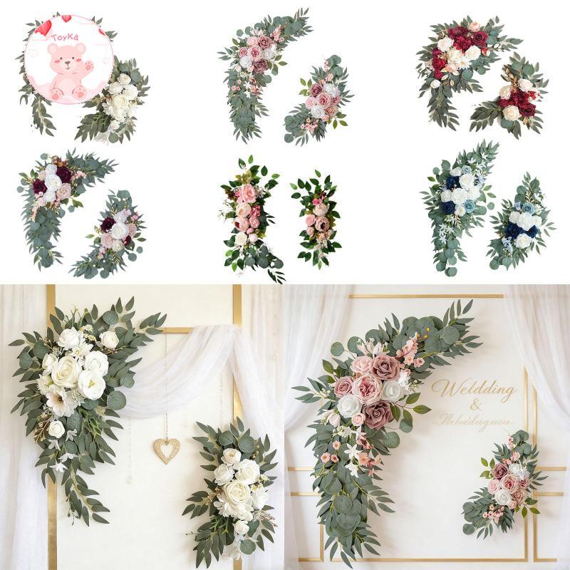 [Whbadguy] 2 ชิ้นดอกไม้ Swag ฉากหลังงานแต่งงานพวงหรีดดอกไม้ประดิษฐ์ Swag สําหรับรถยนต์งานแต่งงาน
