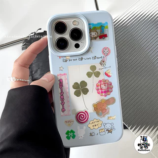 การ์ตูนโคลเวอร์โชคดี Case เคสไอโฟน For iPhone 11 17 16 15 12 13 14 15 Pro Max XR X XS Max 7 8 16 Plus เคสมือถือ สีพื้น