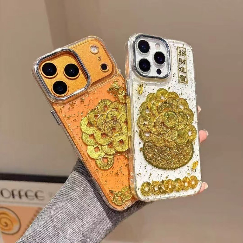 คุณภาพสูง Creative Gold ฟอยล์ Drop กาวเงิน Vs ความมั่งคั่งหม้อกันกระแทกเคสโทรศัพท์ iPhone 12 13 14 1