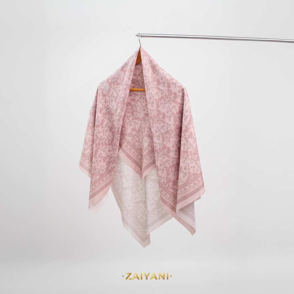 ZAYANI - Floral Harmony Series Square Scarf Voal Hijab Motif - สีกุหลาบ [LG]
