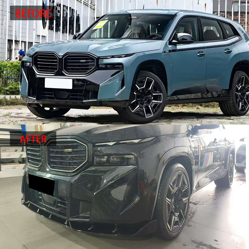 สําหรับ BMW XM G09 2023-2025 นักรบสีดําสไตล์สปอยเลอร์ด้านหน้า 3 ชิ้นออกแบบวัสดุ ABS ชุดอุปกรณ์เสริมภ