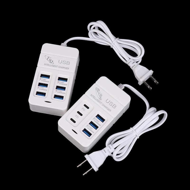 <DYM> 1ชิ้นปลั๊กแบบ US 6พอร์ตชาร์จ USB หลายพอร์ต35W PD Type-C โทรศัพท์มือถือชาร์จเร็วผนังอะแดปเตอร์ฮับ USB ดี