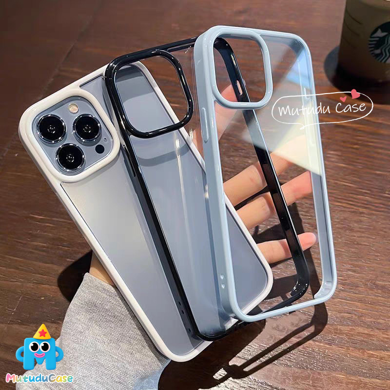 เคสไอโฟน17 15 13 11 เคส Silicone สีเดียว ขอบสีพาสเทลใส สำหรับ IPhone 16E 17 16 11 13 15 12 Pro Max 14 15 16 Plus