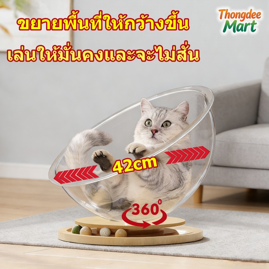 บ้านแมวแคปซูลอวกาศอะคริลิคใส รีวิวคอนโดแมวฐานไม้ ให้สัตว์เลี้ยงแฮปปี้