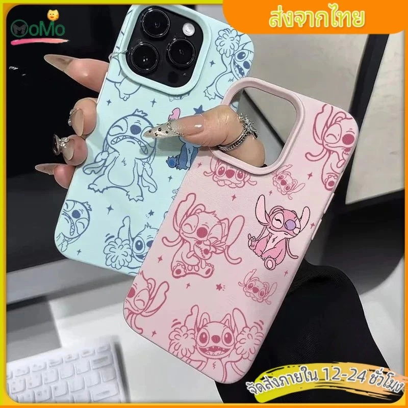 💙การ์ตูน Stitch💙 คู่ สำหรับ IPhone 11 12 15 16 17 13 14 Pro Max XR XS X 7Plus 8Plus Max 16 7 8 15 Plus เคสโทรศัพท์สีชมพู