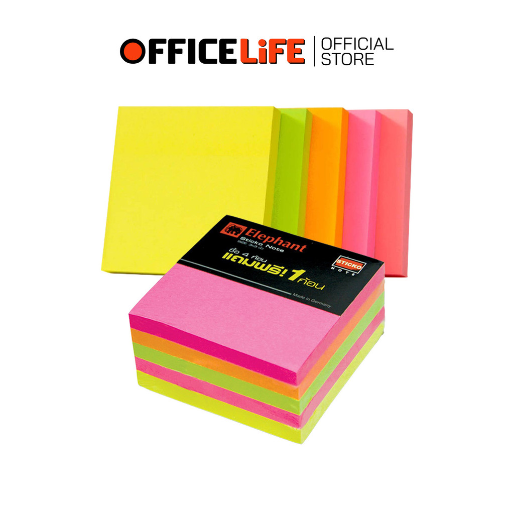 Elephant (ตราช้าง) กระดาษโน๊ตกาวในตัวนีออน กระดาษโน๊ต 3x3 นิ้ว รุ่น Stack สแต๊ก ( 400 แผ่น / ชิ้น )
