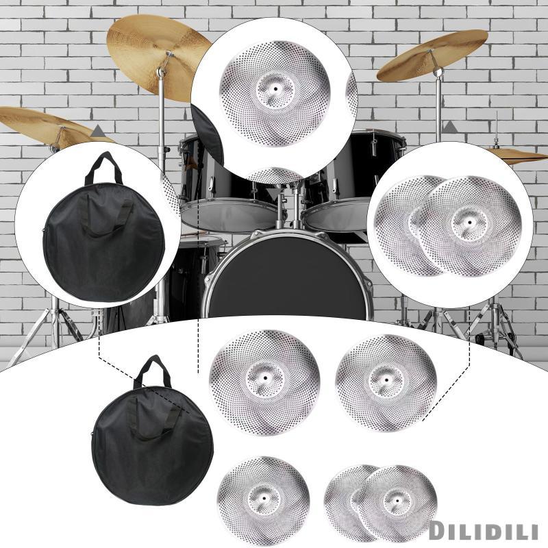 [Dilidili] 5 ชิ้น Low Volume Cymbals Pack พร้อมถุงเก็บ Silent Sound Absorbing สําหรับกลอง Mute Cymba
