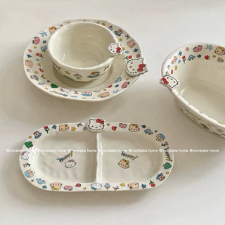 จานขนม จานเซรามิค รุ่นใหม่ insสไตล์เกาหลีkitty&ขนมปัง3D พร้อมส่ง