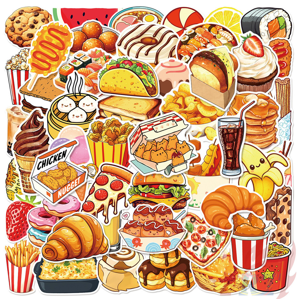 อาหารอร่อย . ขนม ดื่ม ชุด 01 สติ๊กเกอร์ 50 ชิ้น/เซ็ตกันน้ํา DIY Fashion Decals สติ๊กเกอร์ Doodle