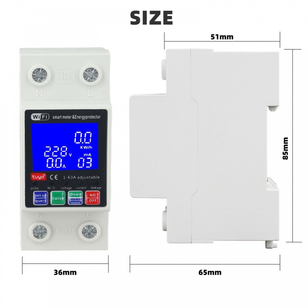 สมาร์ทมิเตอร์ AC 230V พร้อม Backlight 63A สําหรับการจัดการพลังงานระยะไกลผ่านสําหรับ Tuya