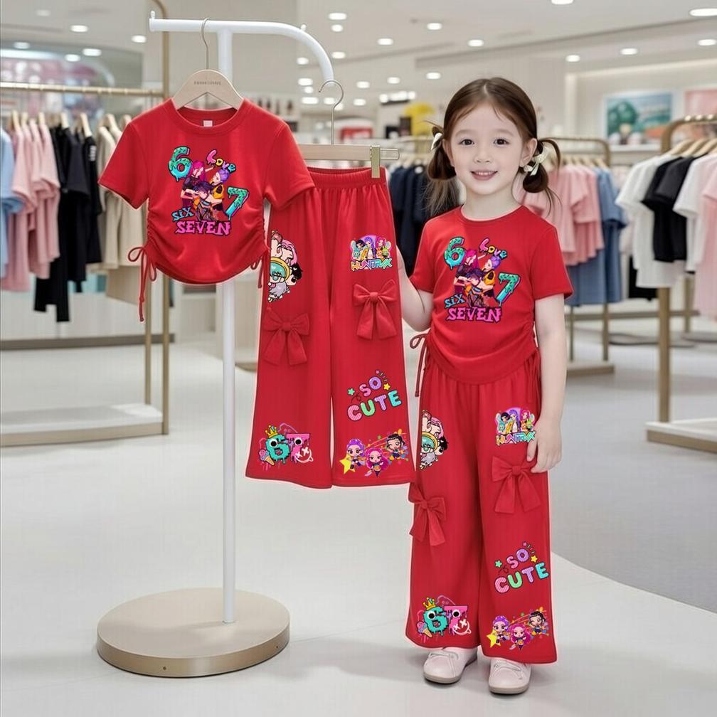 ชุดเซ็ทเด็ก ลายสุดฮิตsoda pop 67  เสื้อผูกโบว์ข้าง+กางเกงแต่งโบว์ - รูปที่ 3