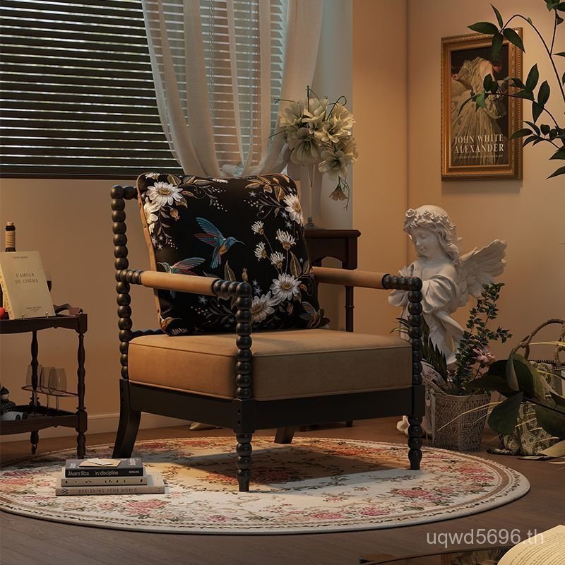 เก้าอี้หลังห้องนั่งเล่น Retro Pearl French Single Tiger เก้าอี้โบราณเก้าอี้โซฟารู้สึกเก้าอี้ไม้เนื้อ