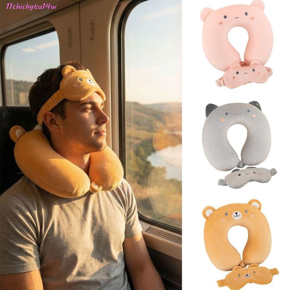 CHICHYTU14W เบาะคอสําหรับเดินทาง, รองรับหมอนรูปตัว U, การ์ตูนสัตว์ช้า Rebound Soft Plush สบายคอสนับส