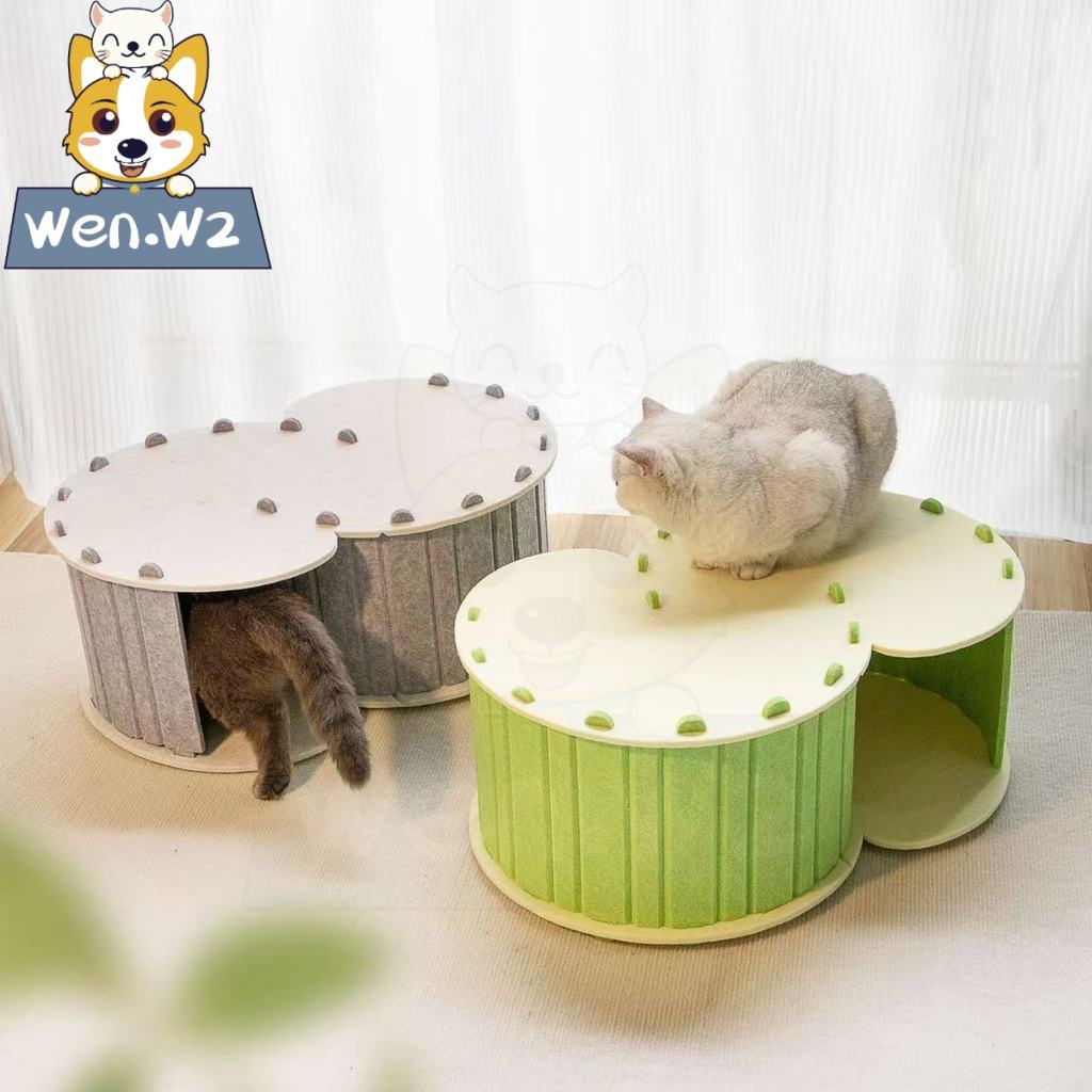 wen.W2 กระเป๋าแมว บ้านแมว พับเก็บได้ ครึ่งปิด กระดานขูดเล็บแมว 2 in 1 สักหลาด เตียงนอนแมว