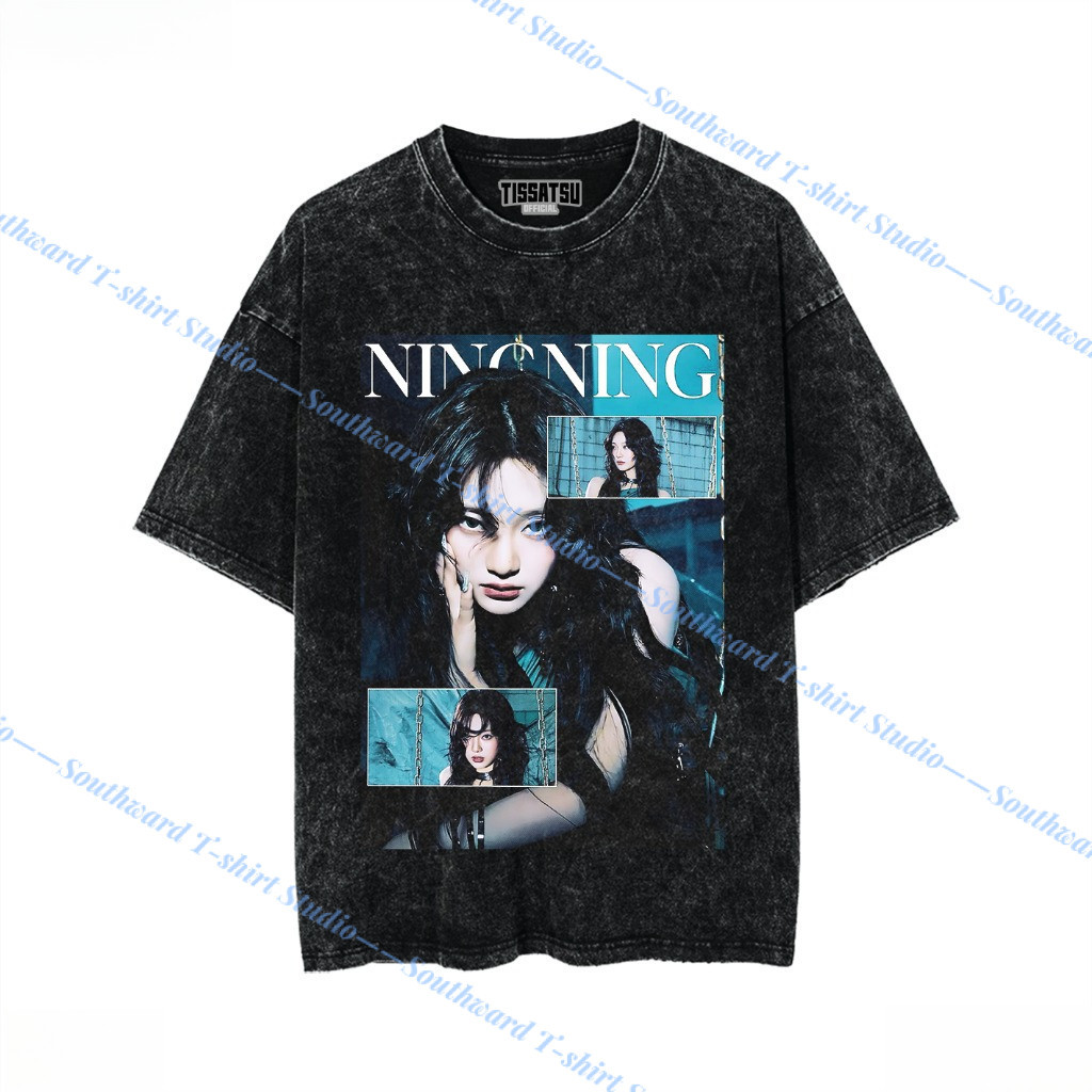 (จัดส่งตลอด 24 ชั่วโมง) AESPA NINGNING เสื้อยืด Oversize Washed / เสื้อยืด Kpop Wash Slimfit / AESPA