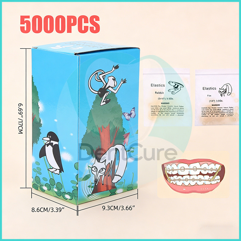 กล่องบรรจุ 5000 ชิ้น ยางรัดจัดฟัน ยางผูกแบบโอ-ริง สำหรับจัดระเบียบฟัน ยางดึงแรงดึง ลายสัตว์ ขนาด 3.5 ออนซ์