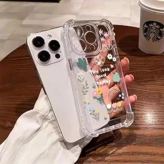 เคสกันกระแทกคู่ ดีไซน์น่ารัก เข้ากันได้กับ iPhone 15, 14, 13, 12, 11Pro Max ทำจากซิลิโคน TPU อ่อน, โปร่งใส, พร้อมดอกไม้