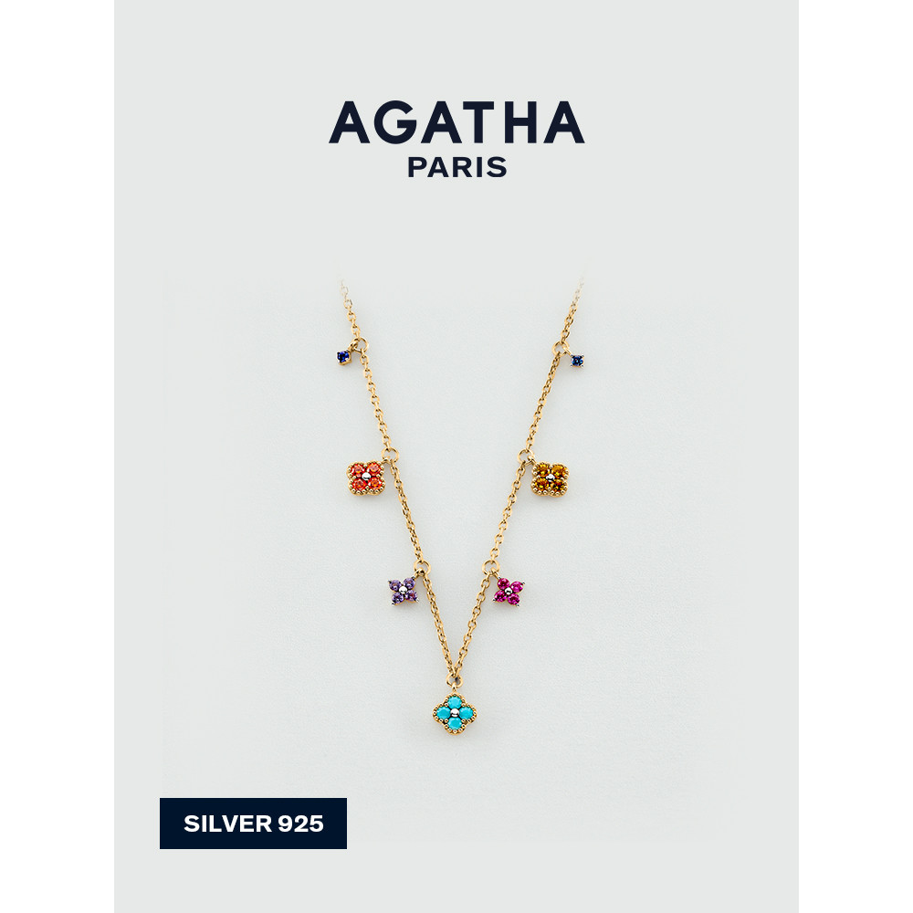 AGATHA/Aijiasha Lucky Four-leaf Flower Mini Necklace Paris Fashion Colourful Gems French Light Luxur