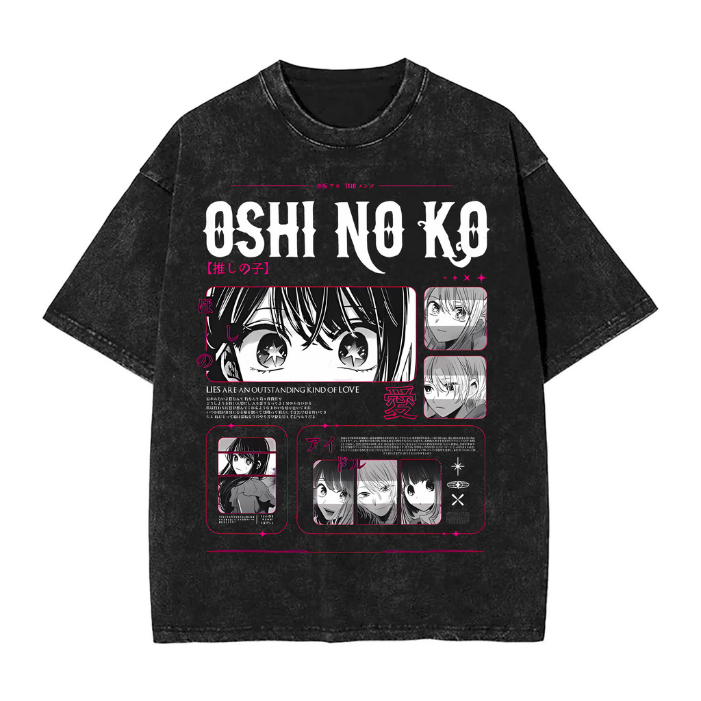 Anime OSHI NO KO graphic 100% Heavyweight cotton Washed short-SLEEVE เสื้อยืด