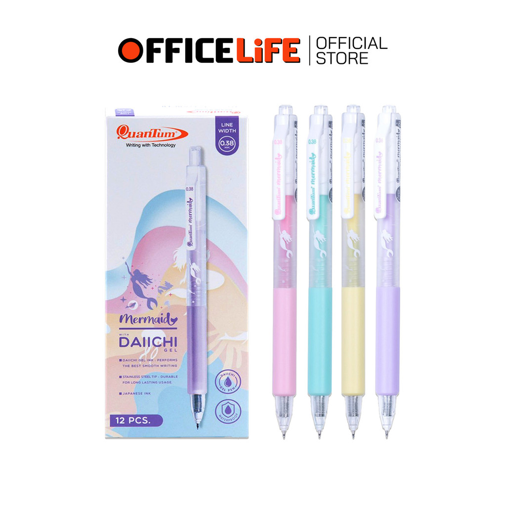 Quantum (ควอนตัม) ปากกาเจล ปากกา daiichi รุ่น Mermaid หมึกน้ำเงิน ขนาดหัว 0.38 มม.กันน้ำ ( 12 ด้าม /