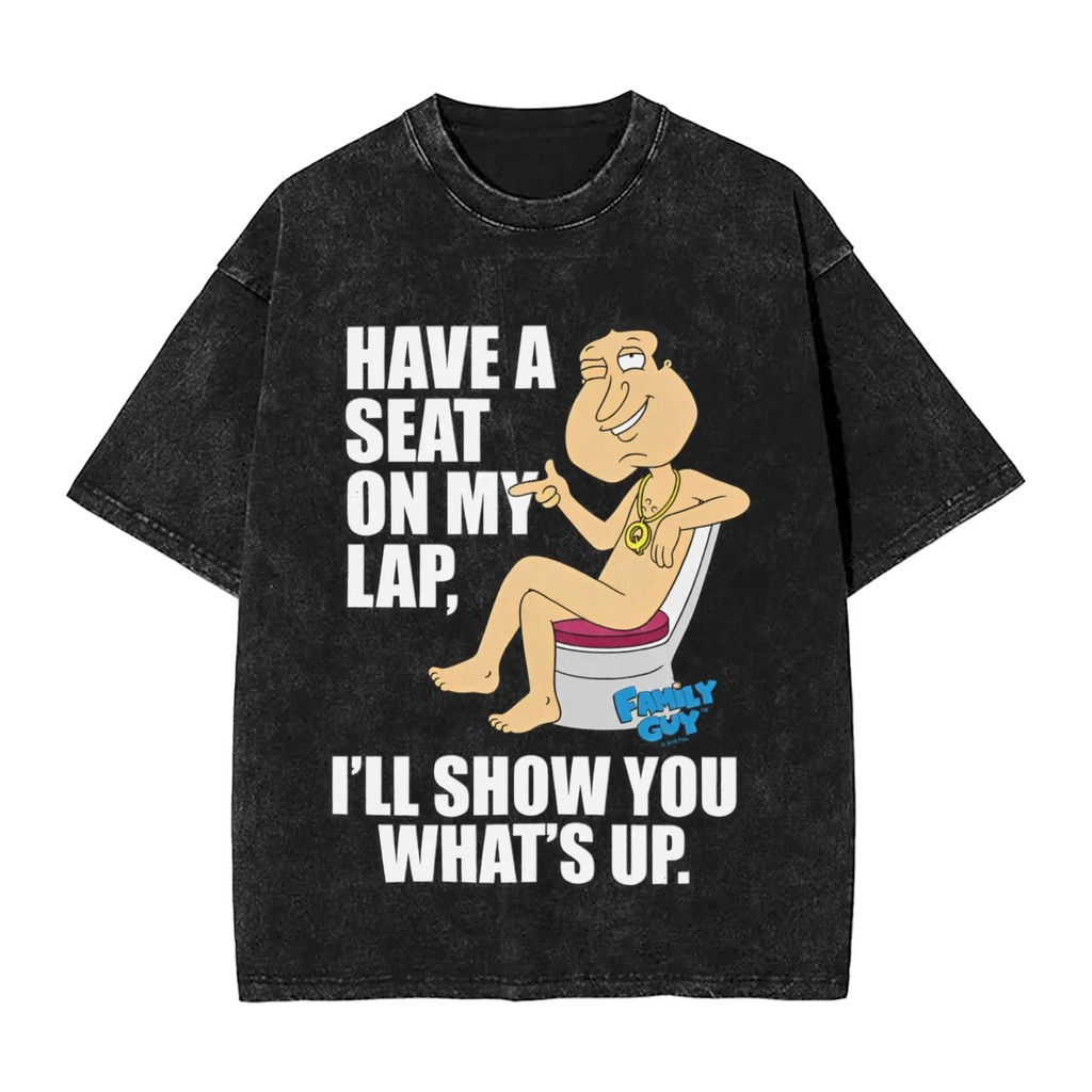 การ์ตูนFamily Guy กราฟิก 100% ผ้าฝ้าย Heavyweight Washed short-SLEEVE เสื้อยืดสําหรับผู้ชาย