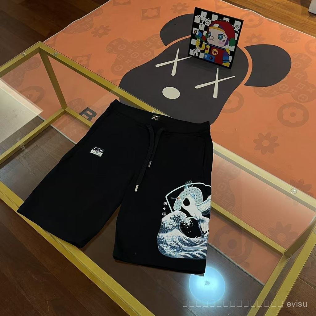 2026 new evisu กางเกงขาสั้นลําลอง Letter Big M