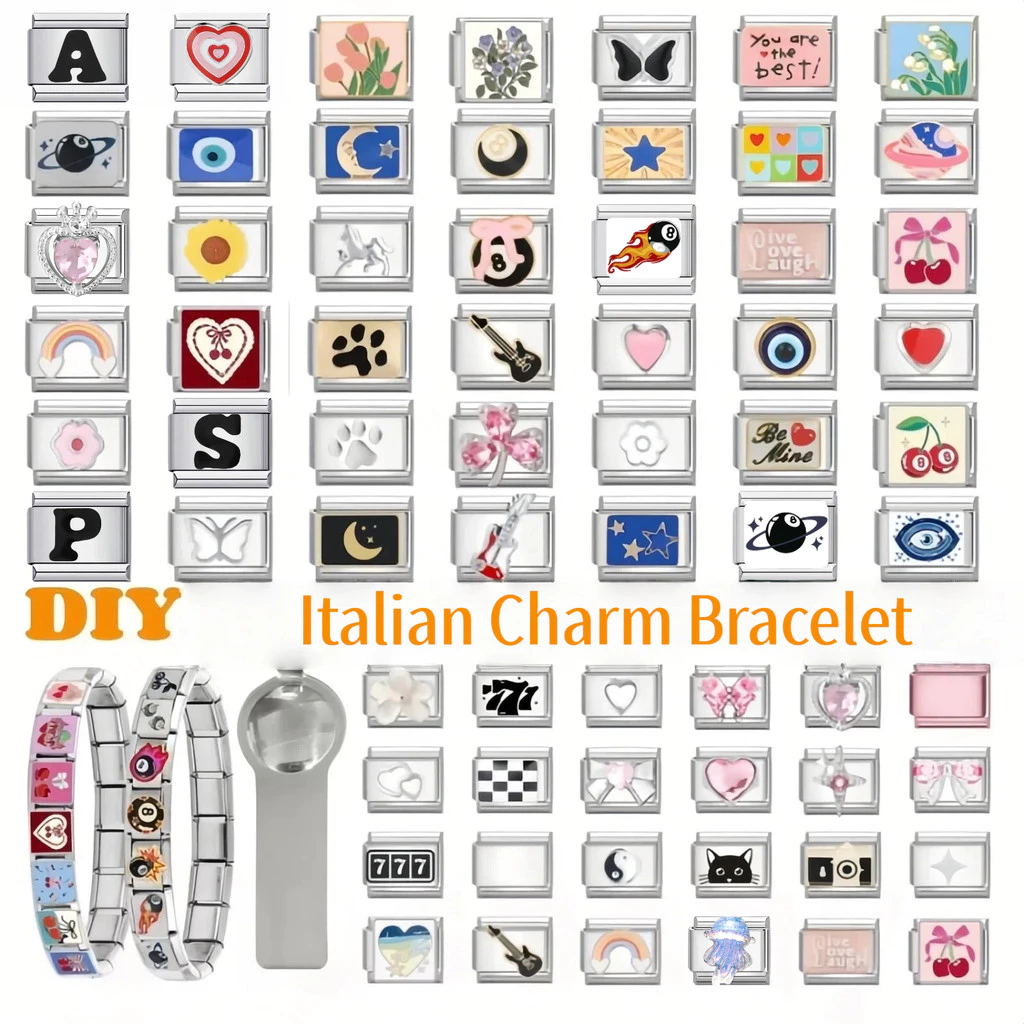 สร้อยข้อมือเสน่ห์อิตาลี 9 มม. โมดูลลิงค์สแตนเลส DIY เครื่องประดับ