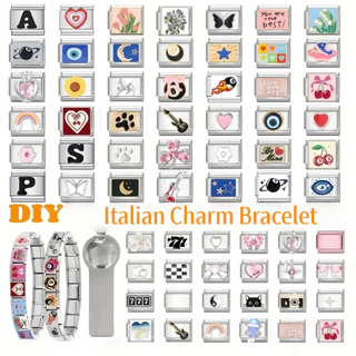 สร้อยข้อมือเสน่ห์อิตาลี 9 มม. โมดูลลิงค์สแตนเลส DIY เครื่องประดับ
