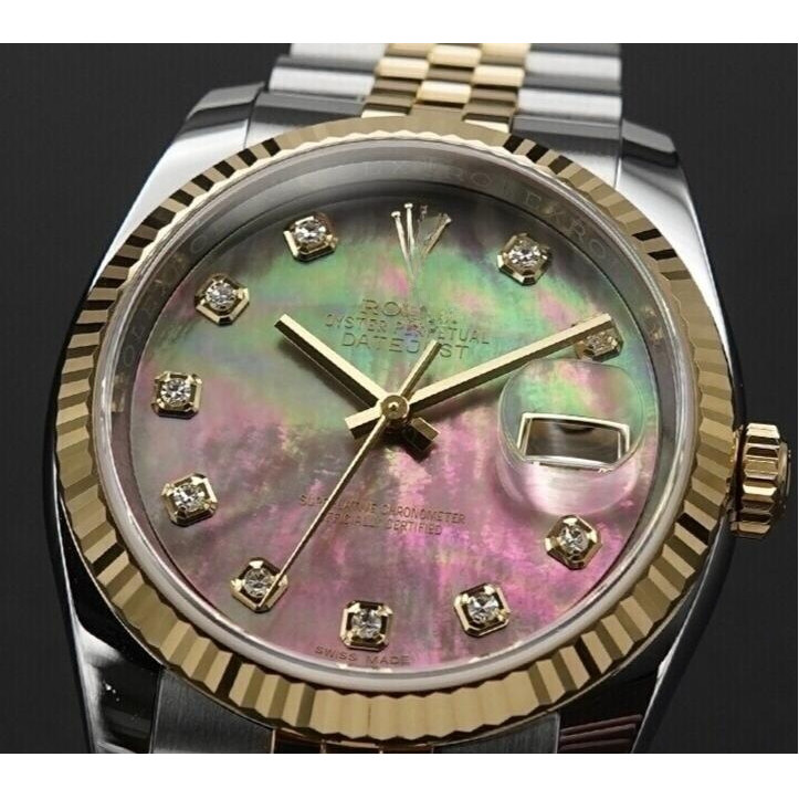 R ROLL EX Log 36mm Mother-of-Pearl Black Mother-of-Pearl Diamond Gold นาฬิกาผู้หญิง116233NG