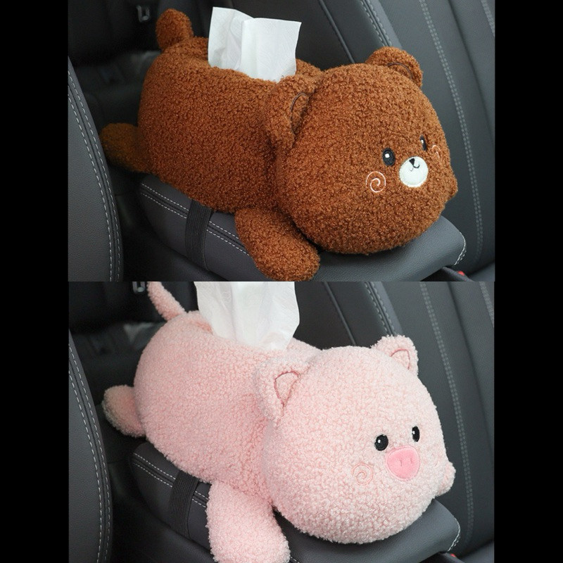 NEW BEAR/PIGGY Doll Motif Armrest Car Tissue Holder