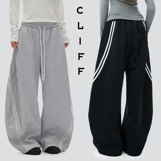 CLIFF กางเกงขากว้างผู้ชาย  รุ่นลายทางด้านข้าง  เชือกรูด  ลำล…