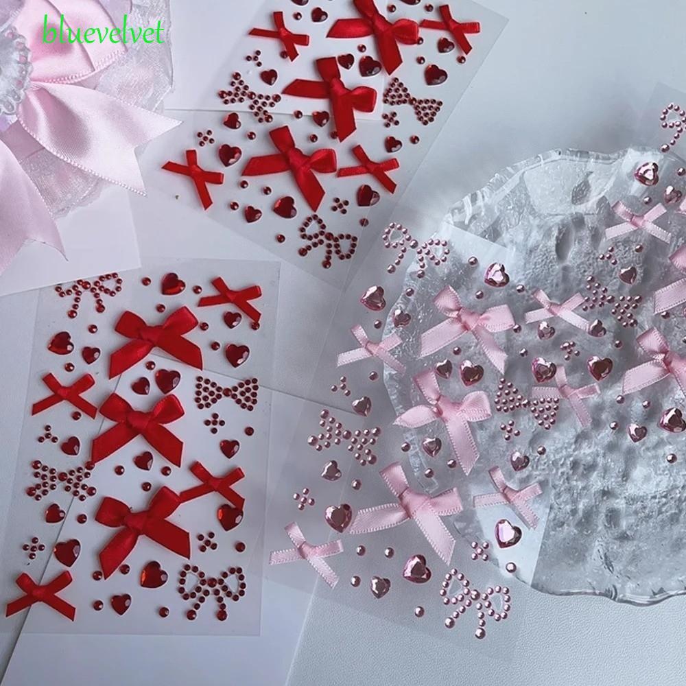 สติกเกอร์Bowknot 3D Rhinestone กิโมโนวินเวลvet สำหรับแต่งหน้าน่ารัก ยืนน้ำได้ดี Y2K Shiny Face Tatto