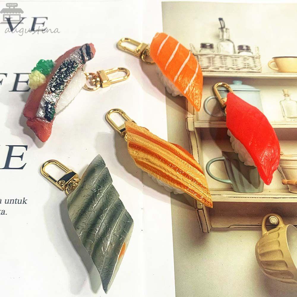 AUGUSTINA จําลองซูชิพวงกุญแจบุคลิกภาพผู้ชายอาหารญี่ปุ่นกระเป๋าอาหารจี้ปลาแซลมอน Sea Urchin ซูชิกระเป