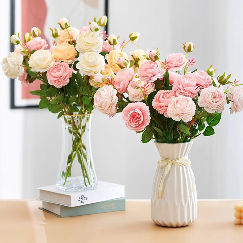 YTL ช่อดอกโบตั๋นประดิษฐ์ ผ้าไหม ดอกกุหลาบ ช่อดอกโบตั๋น พีโอนี (Peony) ประดิษฐ์ สําหรับตกแต่งบ้าน งานแต่งงาน DIY