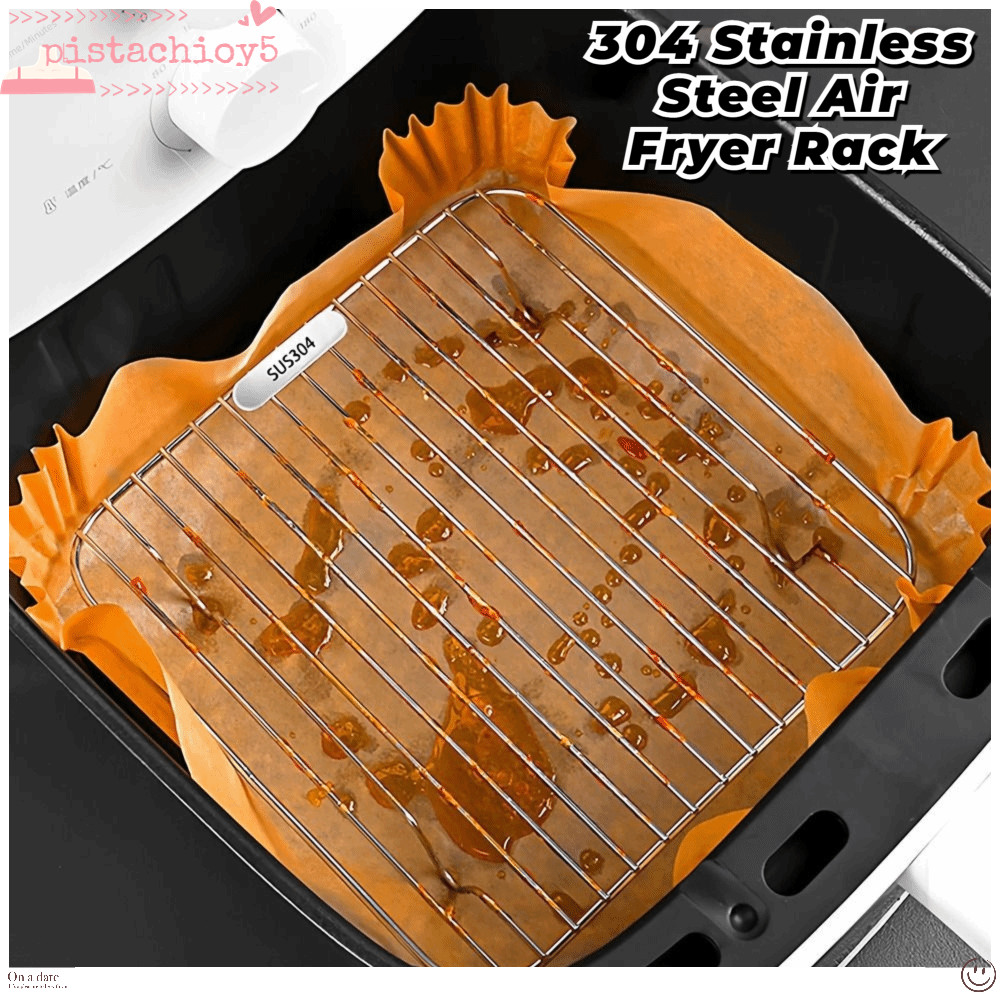 PISTACHIO Air Fryer Rack, 304 สแตนเลสรอบสแควร์ทําอาหาร Rack,ทนทานด้วยเท้า Thicken BBQ Home Kitchen เตาอบ Steamer Cooker
