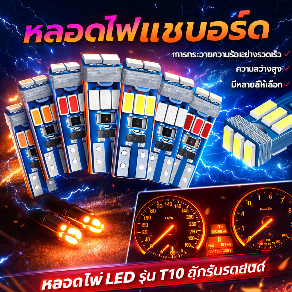 ACE MOTO หลอดไฟแดชบอร์ด หลอดไฟ สําหรับติดภายในรถยนต์ 1 ชิ้น สีขาว/ฟ้าน้ำแข็ง/เหลือง/แดง/น้ำเงิน/เขียว/ชมพู ประหยัดไฟกว่า