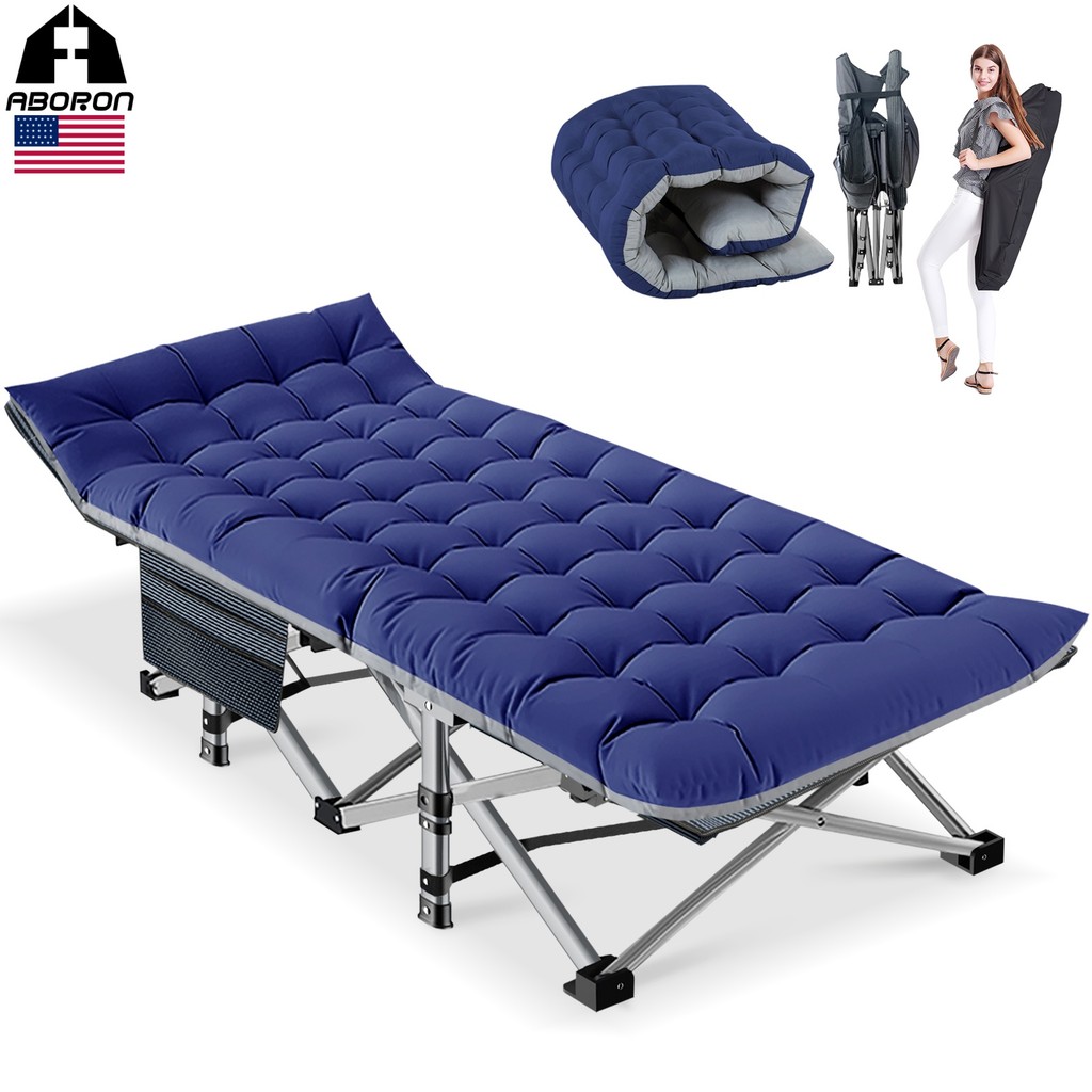 ABORON พับ Camping Cot นอนแบบพกพา Cot Rollaway เตียงแขกพร้อมที่นอน 2 ด้าน