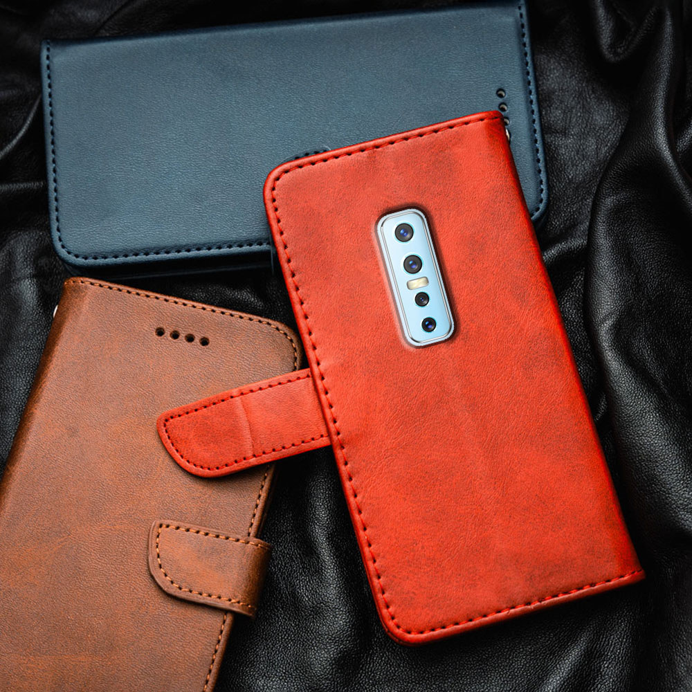 พรีเมี่ยมหรูหราหนังเคสโทรศัพท์สําหรับ Vivo V17 Pro 1909 PD1931F_EX 1910 Flip-Top กระเป๋าสตางค์ในตัวผู้ถือบัตร Kickstand กันกระแทก