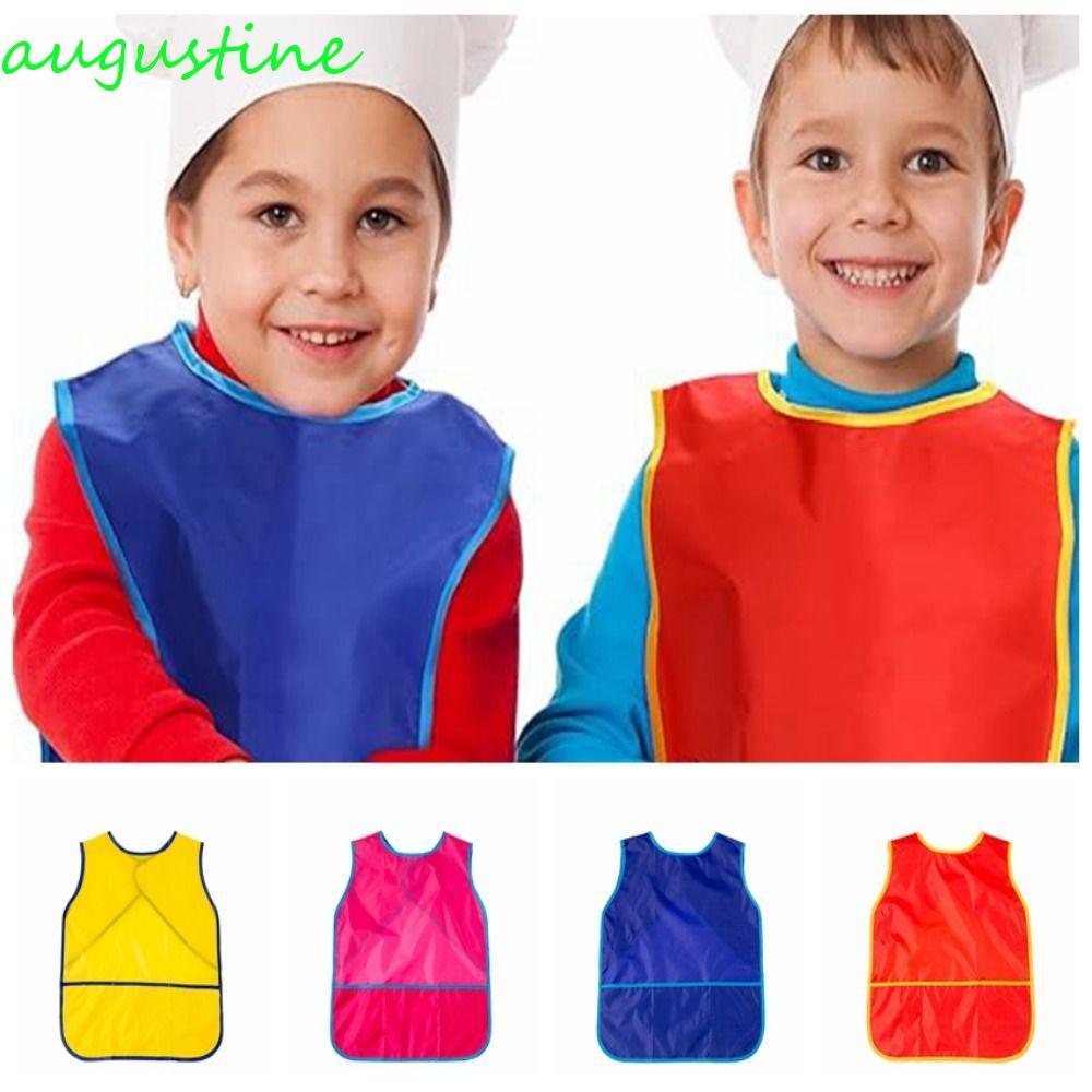 AUGUSTINE Kids Art Smock, 3 กระเป๋าแขนกุดภาพวาดผ้ากันเปื้อน,ผ้ากันเปื้อนทําความสะอาดไนลอนกันน้ํานําก