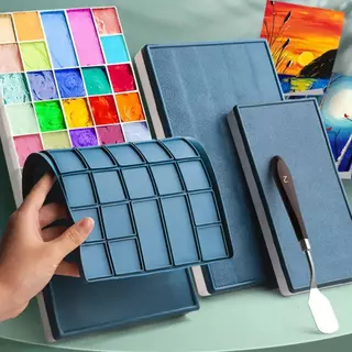 พาเลทสีพลาสติก 24 กริด ถาดสีพร้อมฝาปิดนุ่ม แบบพกพา กันรั่ว เหมาะสำหรับสีน้ำ อะคริลิค และสีน้ำมัน กล่องสี