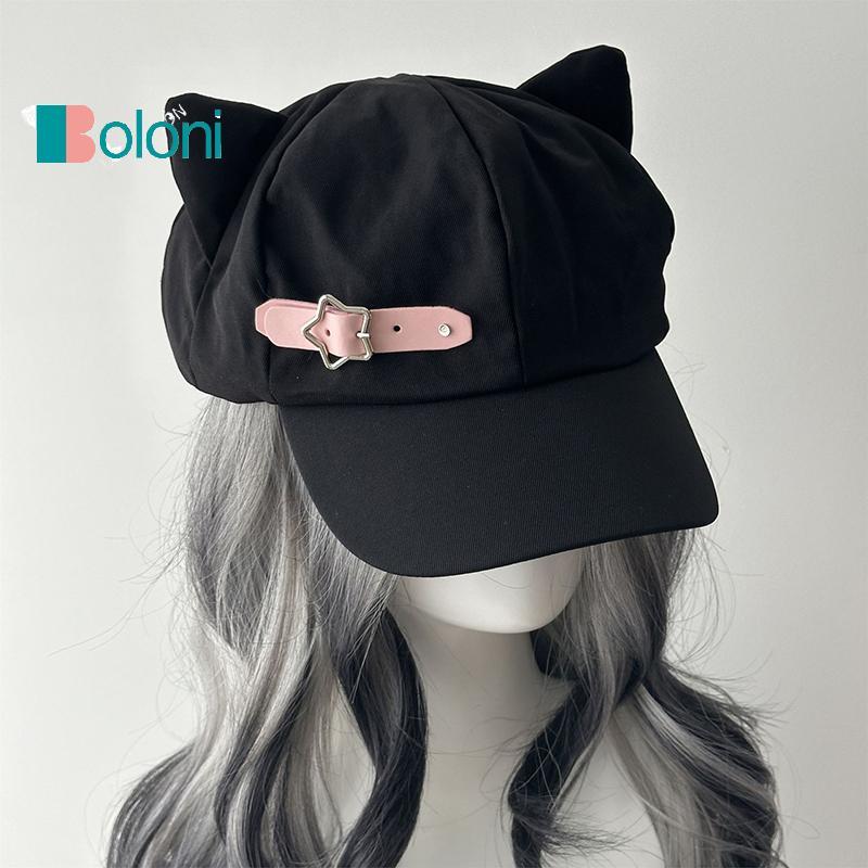 [Boloni] หมวกเบเร่ต์สไตล์หูแมวสำหรับผู้หญิง ผสมผสาน Goth Lolita และ Steampunk มือทำพร้อมซิป