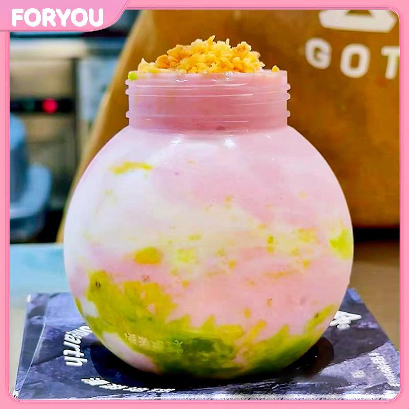 FORYOU 250/400ml ทรงกลมขวดน้ําสําหรับนมชากาแฟน้ําผลไม้แบบพกพาถ้วยดื่มบ้านโปร่งใสคั้นน้ําเครื่องดื่ม 