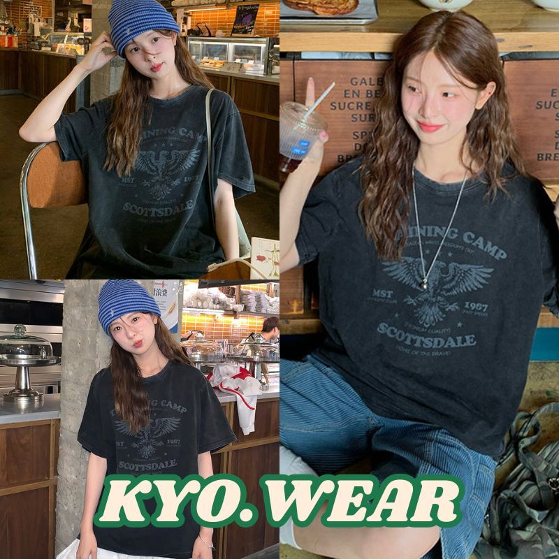 KYO 🌸【พร้อมส่ง】เสื้อฟอก OVERSIZE วินเทจอเมริกัน ผู้หญิง พิมพ์ลาย "SCOTTSDALE" ผ้าCOTTON โคตรนุ่ม เสือใส่สบาย